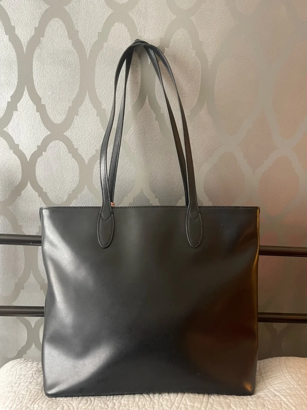 kate spade Black Leather Tote with Pink Flower Charm - Picture 2 of 3